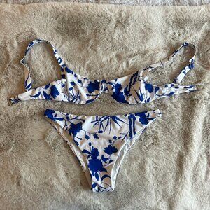 Lulus Lila Blue and White Floral Bikini Set - Size Medium